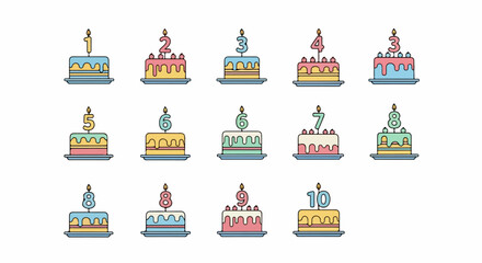 Birthday Cake Numbers - One to Ten Anniversary Celebration.