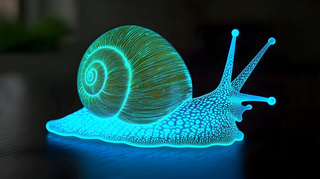 Glowing Digital Snail In Dark Background
