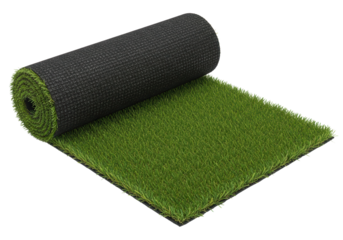 Unrolled Green Artificial Grass Roll or Synthetic Turf Product Shot Isolated on White Background