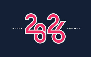 2026 Happy New Year Lettering on Black Background. 
