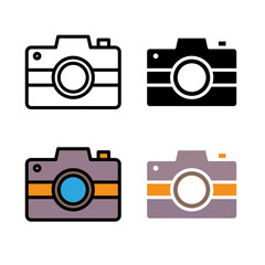 Camera icon . in stroke, black and colored vectors collection isolated on white background.