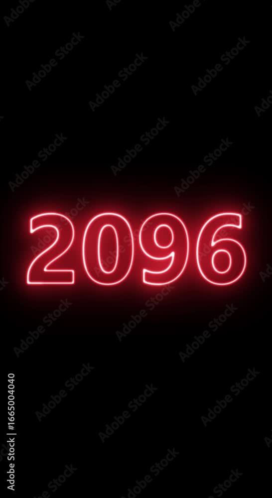 Poster 2096 year number neon motion. neon line animation. abstract 2096 neon text animation, neon color glo