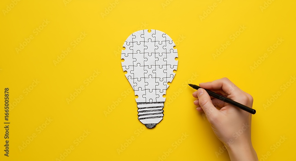 Poster creative brainstorming process developing innovative ideas and concepts with a lightbulb symbol