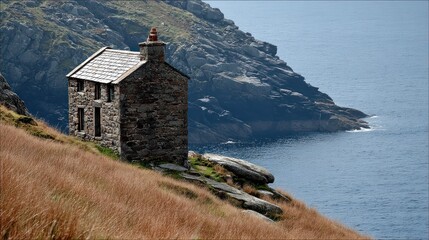 Coastal stone cottage on a cliff