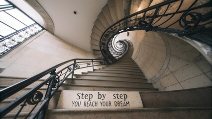 Obraz premium Elegant Spiral Staircase with Inspirational Quote on Steps
