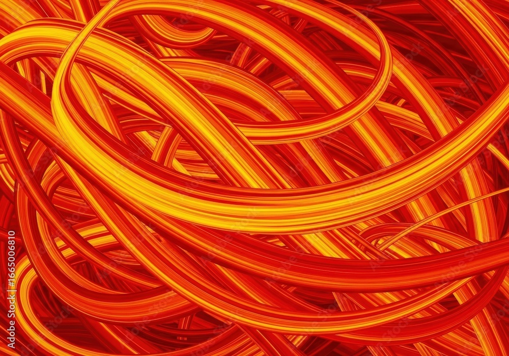 Poster abstract swirling lines of red and yellow creating a dynamic and energetic pattern with a sense of h