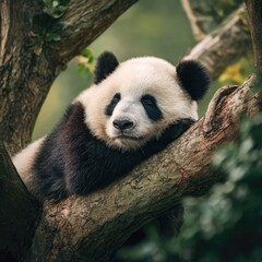 Obraz premium Stock image of a panda lounging on a tree branch. 