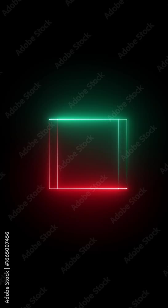 Poster animation of glowing neon square abstract background. abstract glowing red neon square border frame.