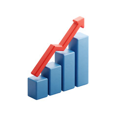 3D graphic of a rising bar chart.  A red upward-pointing arrow ascends over a series of light-blue bar graphs, conveying growth and success