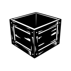Illustration of a sturdy and strong black and white wooden crate