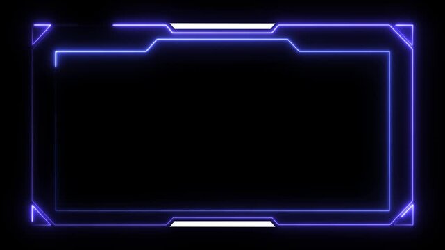 Animation of glowing neon gaming frame abstract background. abstract glowing neon border frame. Rectangle streaming frame with particles overlay, neon red and blue color motion graphic.