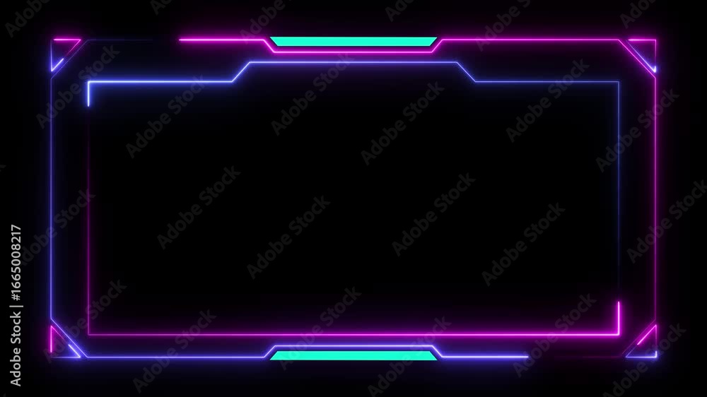 Poster animation of glowing neon gaming frame abstract background. abstract glowing neon border frame. rect