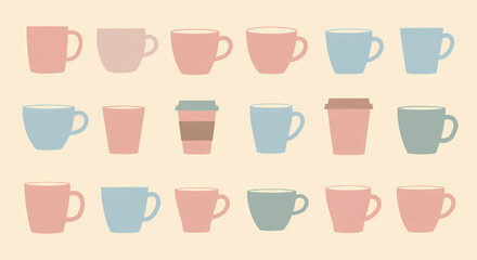 Mugs Assortment Cute Coffee and Tea Cups Collection in Pastel Colors