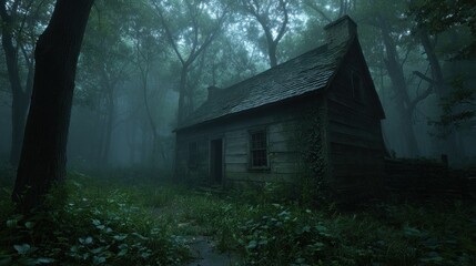 Misty forest cabin (1)