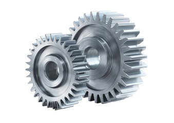 Two interlocking gears, metallic gray, close-up