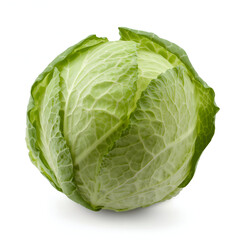 Fototapeta premium Whole cabbage head with outer leaves isolated on pure white realistic background