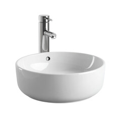 White round bathroom sink on transparent background