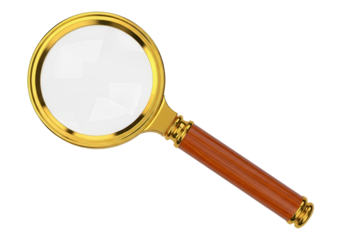 Antique Style Golden Magnifying Glass 3D Render with Wooden Handle isolated