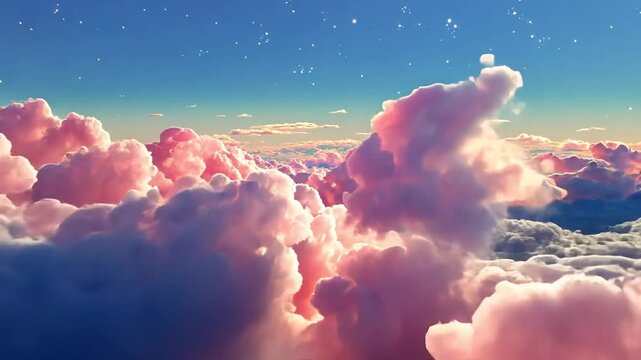 A cosmic landscape of endless pink clouds stretching into the distance