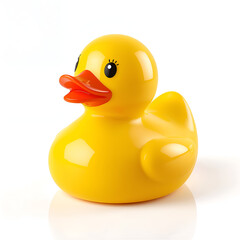 Yellow rubber toy duck glossy finish isolated on pure white photorealistic background