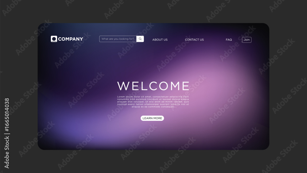 Poster modern welcome landing page with search bar and navigation for corporate website
