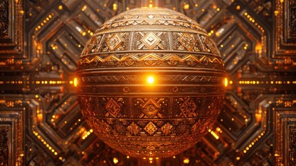 Obraz premium Ornate golden sphere set within a complex, metallic grid