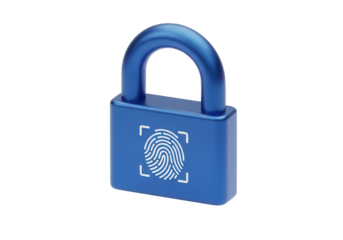 Isolated Blue Digital Padlock with Fingerprint Scan Icon for Biometric Security
