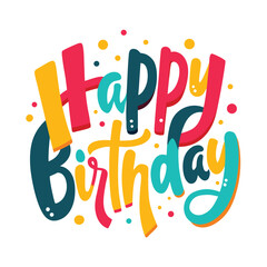 Cheerful Happy Birthday Text with Bold Colors and Dots