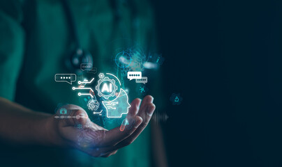Healthcare AI and medical DNA, Medicine doctor touching tablet, digital healthcare diagnosis for...