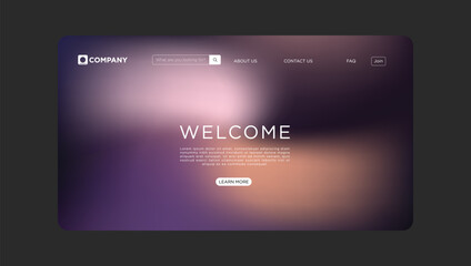 Modern website landing page welcome screen with search bar and company logo