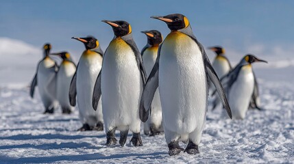 Obraz premium King Penguins on snowy terrain