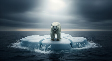 Naklejka premium Polar Bear on Ice Floe in Ocean Climate Change Arctic Environment