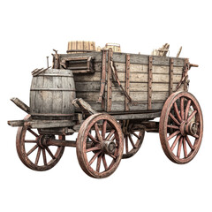 Obraz premium Old wooden wagon object on transparent background