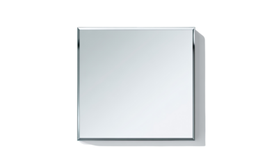 A square, reflective object, seemingly made of glass or metal.  The edges are beveled, giving a three-dimensional effect.  The surface is smooth and plain, lacking any design or pattern
