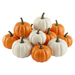 Obraz premium Assorted Decorative Pumpkins and Gourds – Autumn Orange White – Transparent PNG