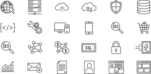 Collection of internet and technology icons suitable for website and app design