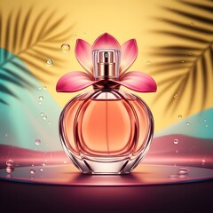 Elegant perfume with illuminated floral design in artistic mockup