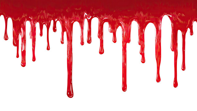 Red dripping liquid, simulating blood or viscous substance, on a black background