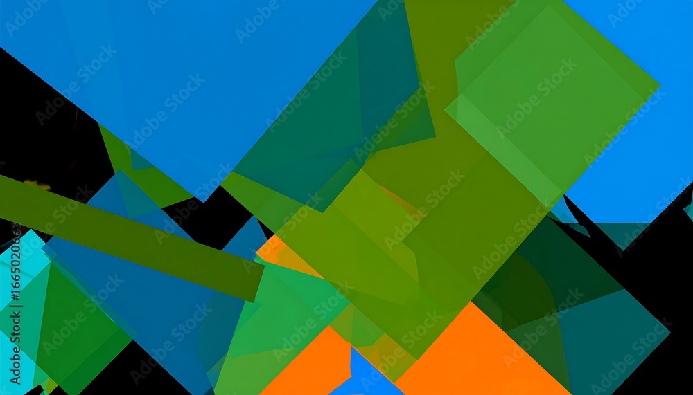 Poster a vibrant design composed of overlapping, geometric shapes in bold colors, creating a dynamic and ab
