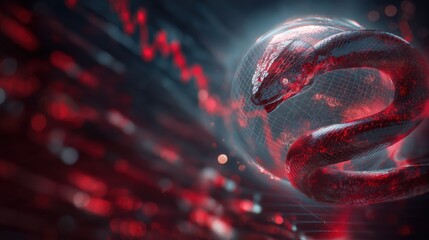 Red cyber snake wrapping around digital globe
