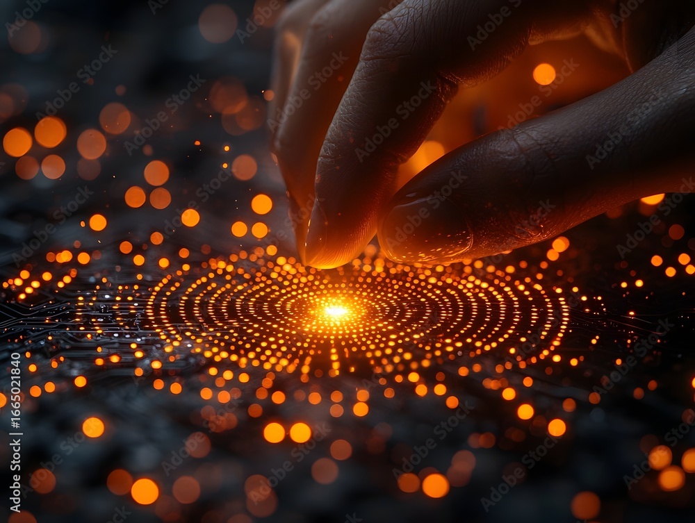 Poster futuristic digital data network connection with glowing particles