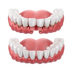 Obraz premium Dental implant surgery before and after, gum, teeth, jaw, white background, medical illustration