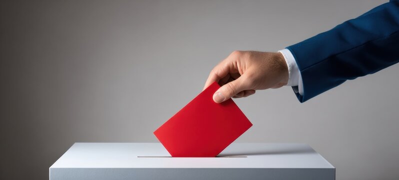 The Ballot Being Placed into the Voting Box by a Suit-Clad Hand