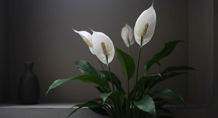 Peace Lily's Serene Beauty A Study in Light and Shadow with Subtle Pot Accent