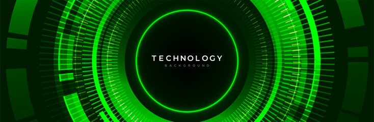 Technology background with futuristic digital style glowing green circle lights design. Presentation, banner, cover, modern project, innovation and hi-tech concept