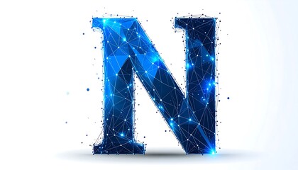 A vibrant, digitally rendered capital letter N, composed of interconnected, glowing triangles and points, with a deep blue color scheme and a modern, futuristic aesthetic.