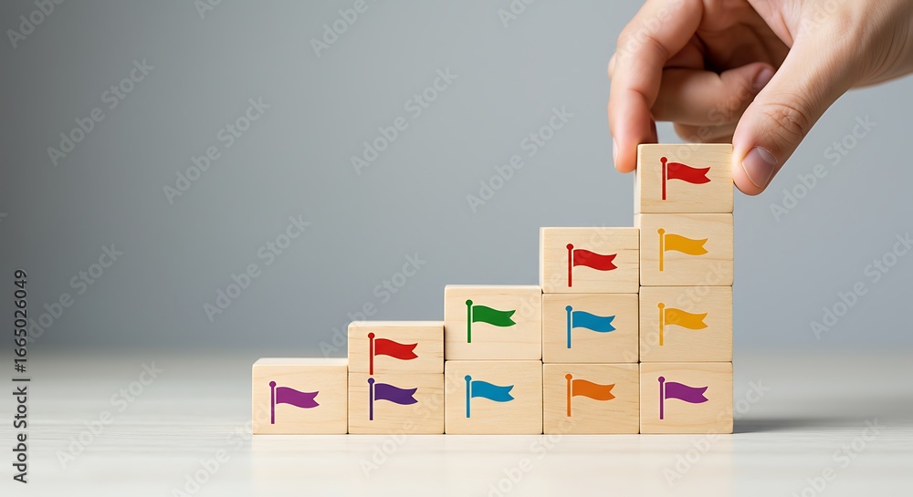 Poster building blocks of success achieving goals through strategic planning and consistent effort