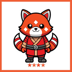 Cute Red Panda Warrior Cartoon Character