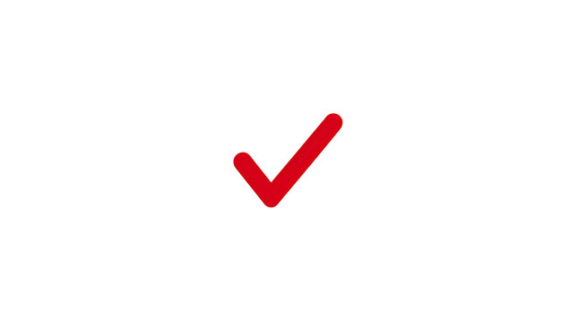 Red checkmark icon against black background