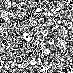 Fototapeta premium Doodle art pattern of casino and gambling elements poker cards